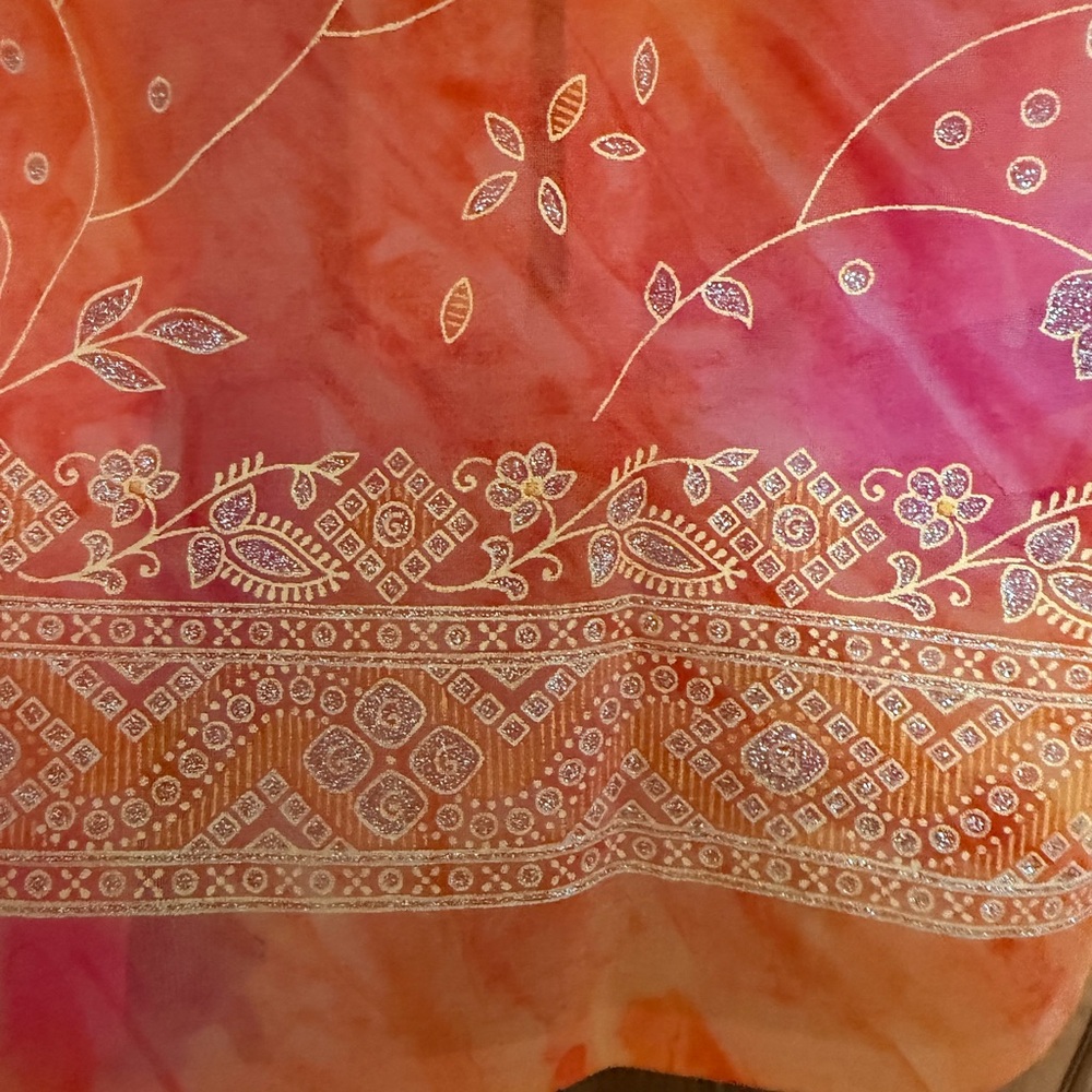 Vibrant Orange and Pink Floral print mandarin collar - Picture 6 of 10